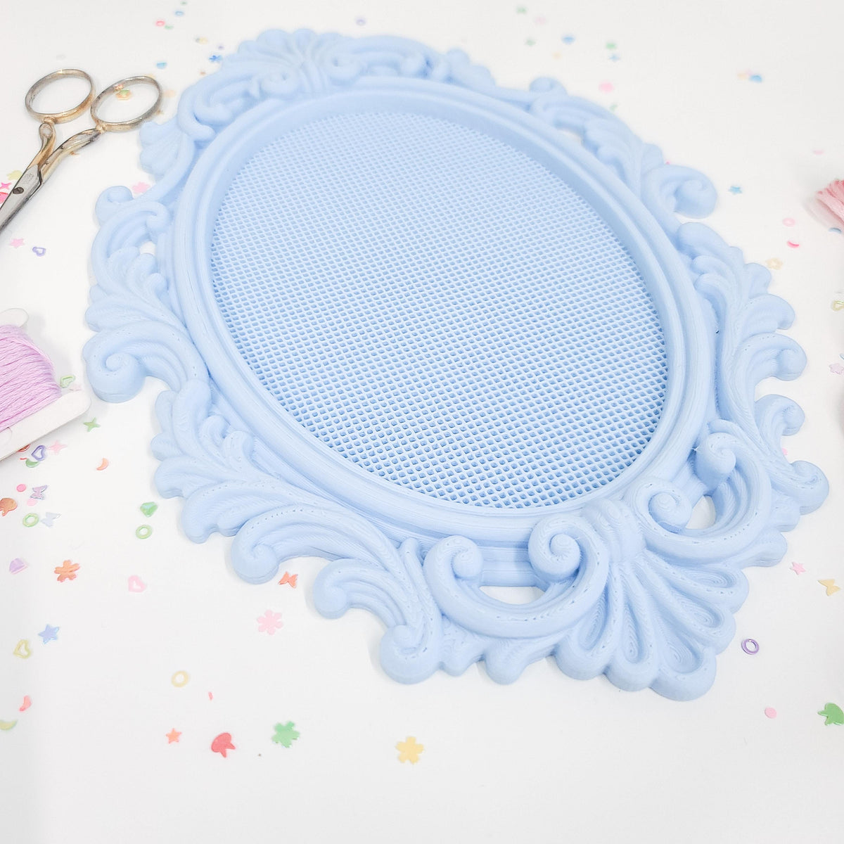 Ornate Oval Cross Stitch Frame, 14-Count Grid, No Hoop Needed (80x55 Stitches)