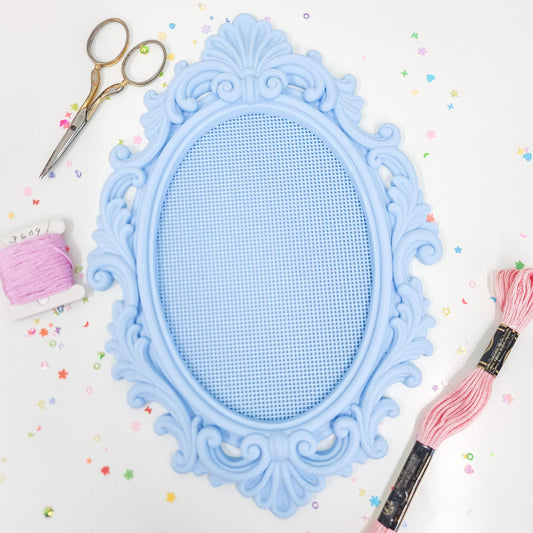 Ornate Oval Cross Stitch Frame, 14-Count Grid, No Hoop Needed (80x55 Stitches)