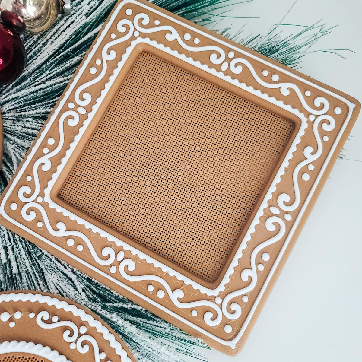 Gingerbread Christmas Cross Stitch Frame, 14 Count Built-In Grid, No Hoop Needed