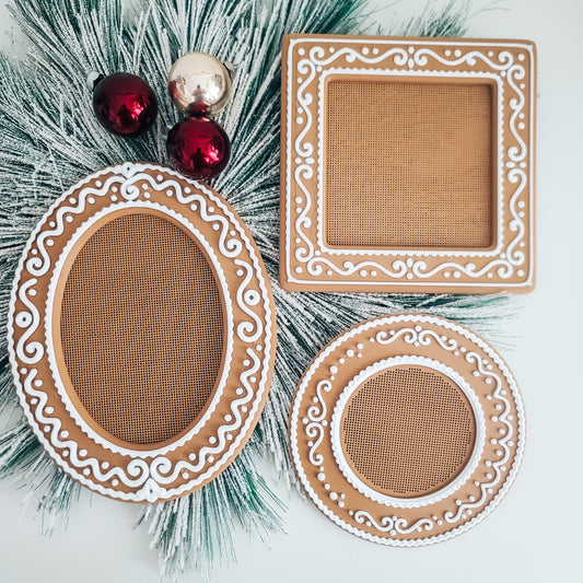 Gingerbread Christmas Cross Stitch Frame, 14 Count Built-In Grid, No Hoop Needed