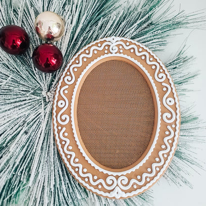 Gingerbread Christmas Cross Stitch Frame, 14 Count Built-In Grid, No Hoop Needed