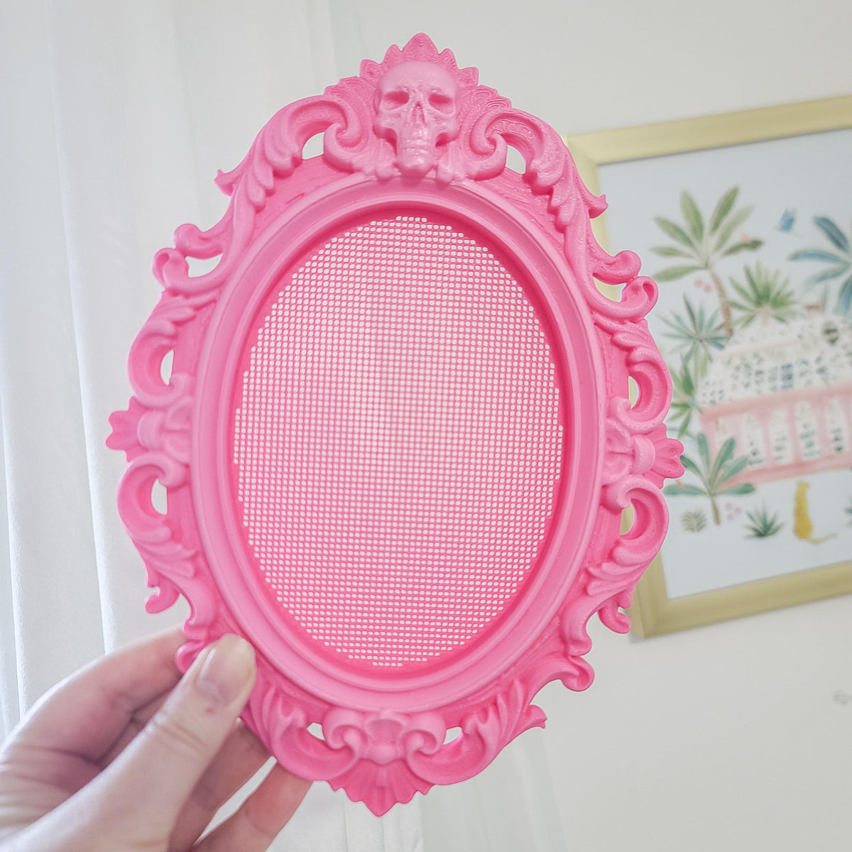 Skull Ornate Cross Stitch Frame, 14 Count Built-In Grid, No Hoop Needed, 73x53 Stitches
